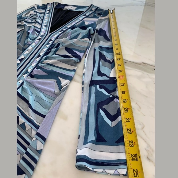 EMILIO PUCCI BLUE MULTI PRINT LONG SLEEVE DRESS SIZE IT 42 / US 8 NWOTS! - Picture 12 of 17